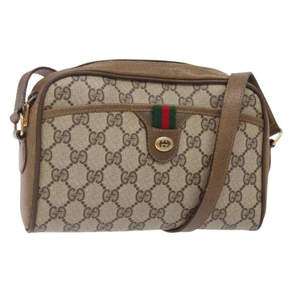 GUCCI GG Supreme Web Sherry Line Bag Pvc Beige Gold 116 02 089 - Picture 1 of 16